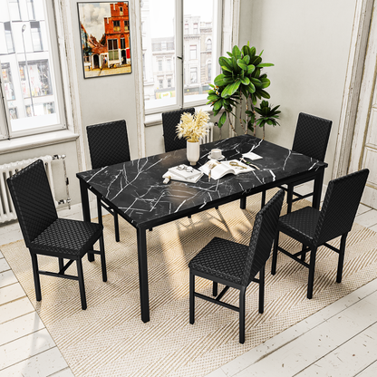 AWQM 7-piece dining table set for 6, faux marble kitchen table with 6 PU leather chairs