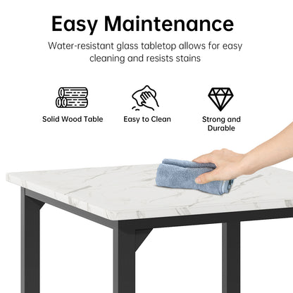 AWQM 5 Piece Dining Table Set, Dining Table Set for 4, Marble Table and 4 Upholstered Leather Chairs, Compact Dining Table Set for Small Spaces, Apartments, Kitchens, Dining Rooms. White