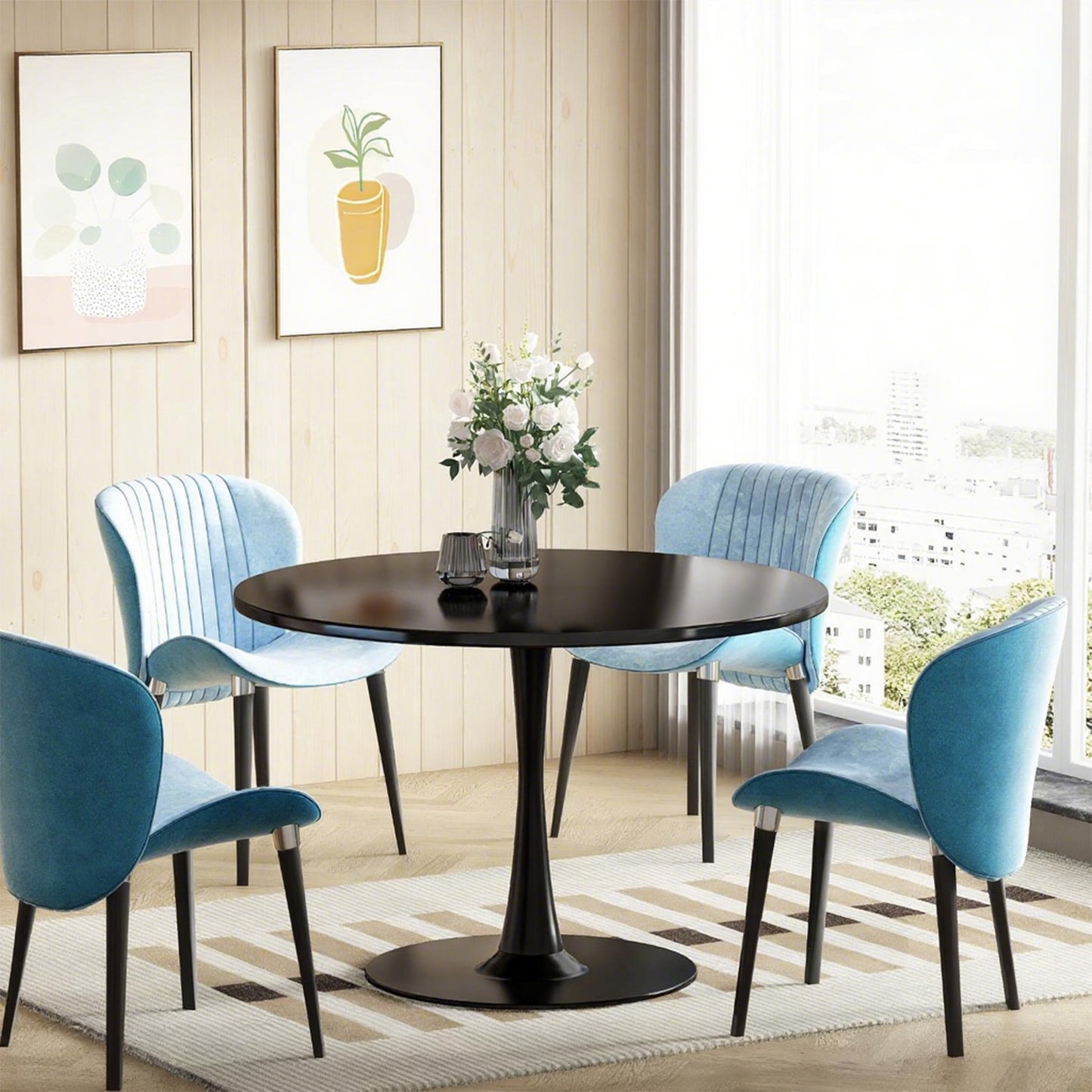 AWQM 31.5" Modern Round Tulip Dining Table with MDF Top & Metal Pedestal Base, Perfect for Dining Room, Kitchen, Living Room, or Café - Seats 2-4 People with 0.71" Thickened Tabletop