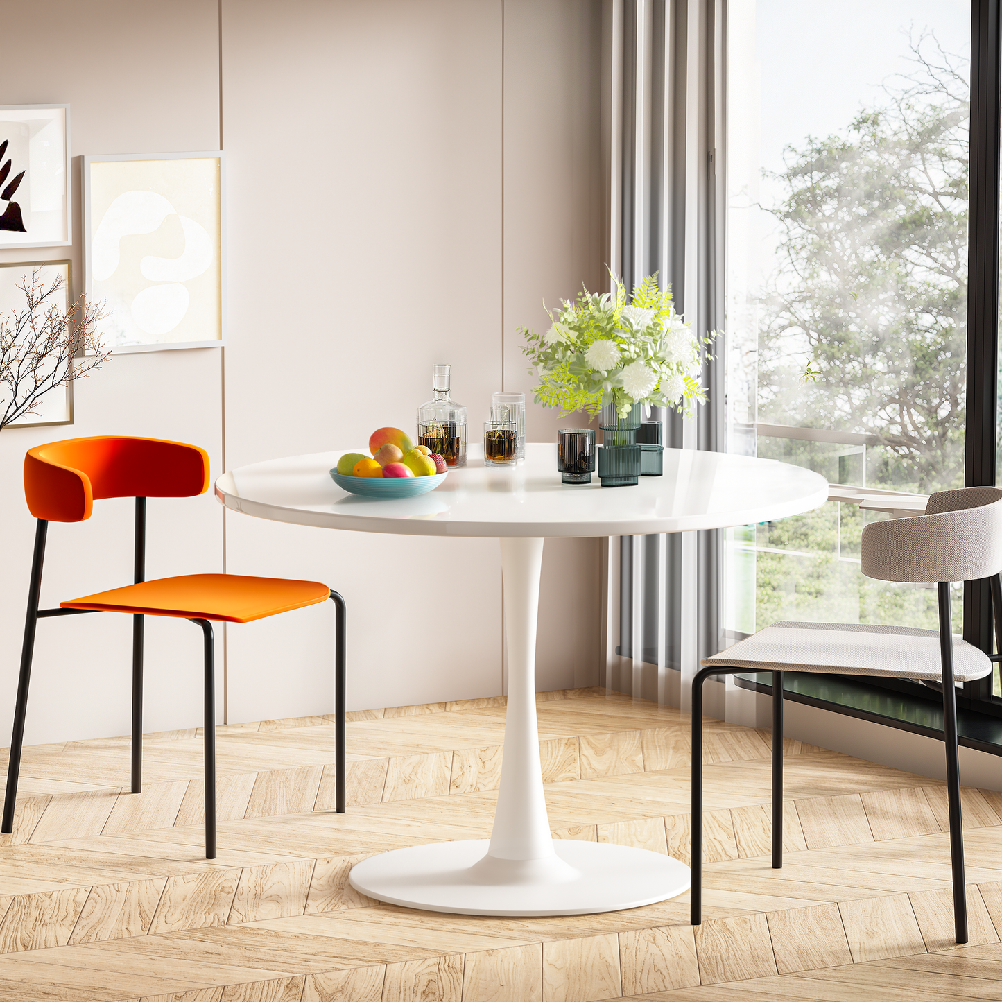 AWQM 39" Round Dining Table – Modern MDF Top with Metal Pedestal Base, Tulip Style Table for 4-6 People