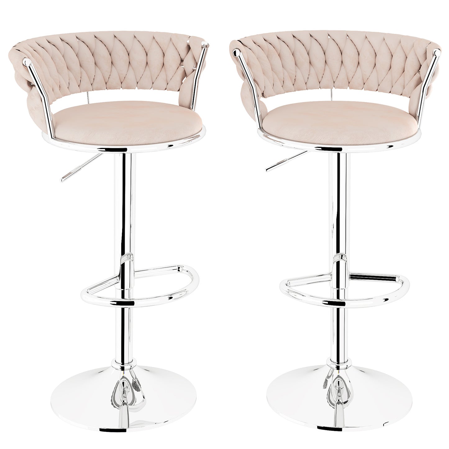 AWQM Velvet Bar Stools Set of 2 - Adjustable Height Swivel Kitchen Stools with Low Back for Dining Room, Breakfast Bar, Home Decor, and Entertaining Guests
