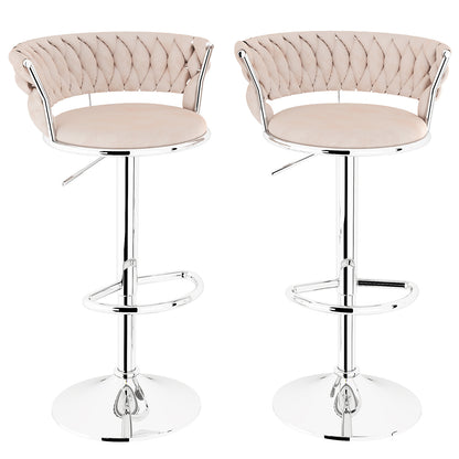AWQM Velvet Bar Stools Set of 2 - Adjustable Height Swivel Kitchen Stools with Low Back for Dining Room, Breakfast Bar, Home Decor, and Entertaining Guests