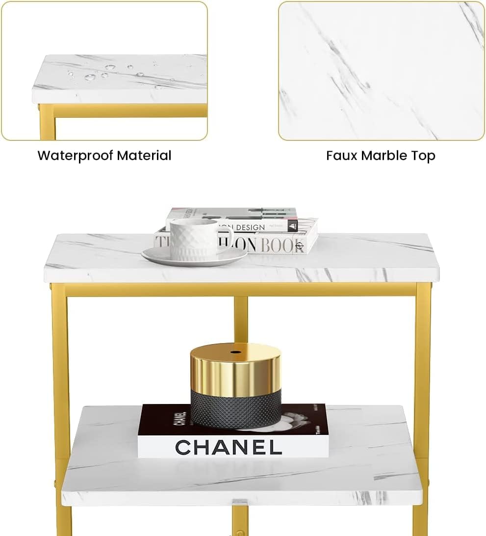 AWQM Marble Side Table, 3 Tier Sofa Side Table, Small Rectangular Coffee Table