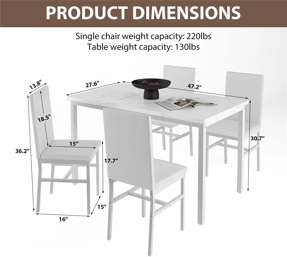 AWQM Modern Kitchen Marble Dining Table Set for 4