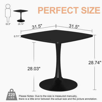 AWQM 31.5" Square Dining Table, Mid-Century Modern Square Pedestal Table for 2-4 Person, 0.71" Desktop Thickness & Metal Base, Small Kitchen Table Tulip Table Easy Assembled Save Space Leisure Coffee Breakfast Table ( 31.5" L X 31.5" W X 29" H )