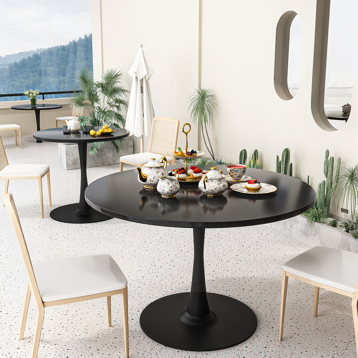 AWQM 39" Round Dining Table – Modern MDF Top with Metal Pedestal Base, Tulip Style Table for 4-6 People