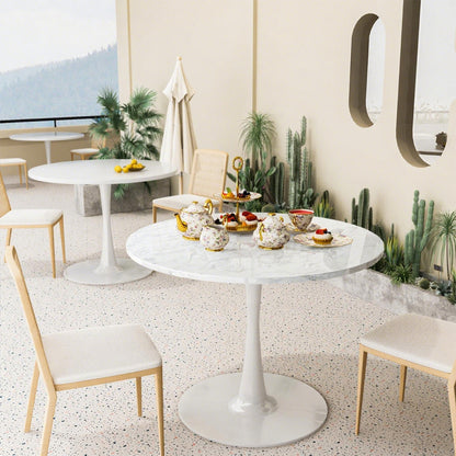 AWQM 31.5" Modern Round Tulip Dining Table with MDF Top & Metal Pedestal Base, Perfect for Dining Room, Kitchen, Living Room, or Café - Seats 2-4 People with 0.71" Thickened Tabletop