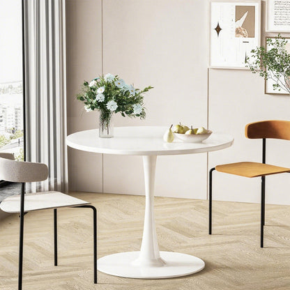 AWQM 31.5" Modern Round Tulip Dining Table with MDF Top & Metal Pedestal Base, Perfect for Dining Room, Kitchen, Living Room, or Café - Seats 2-4 People with 0.71" Thickened Tabletop