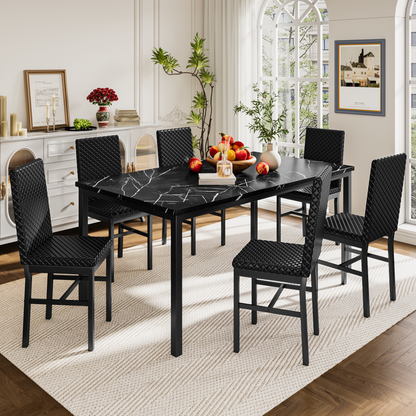 AWQM 7-piece dining table set for 6, faux marble kitchen table with 6 PU leather chairs