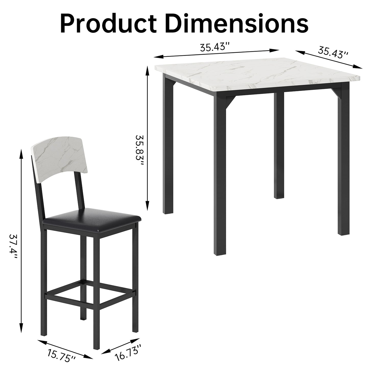 AWQM 5 Piece Dining Table Set, Dining Table Set for 4, Marble Table and 4 Upholstered Leather Chairs, Compact Dining Table Set for Small Spaces, Apartments, Kitchens, Dining Rooms. White