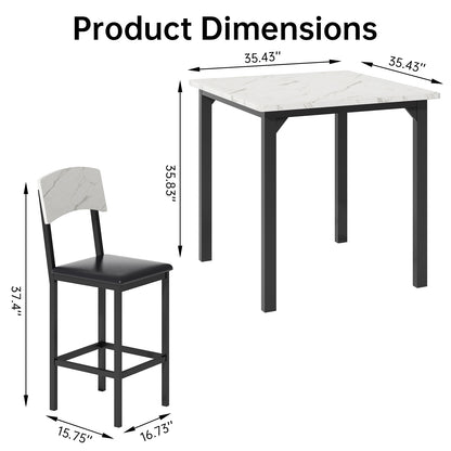 AWQM 5 Piece Dining Table Set, Dining Table Set for 4, Marble Table and 4 Upholstered Leather Chairs, Compact Dining Table Set for Small Spaces, Apartments, Kitchens, Dining Rooms. White