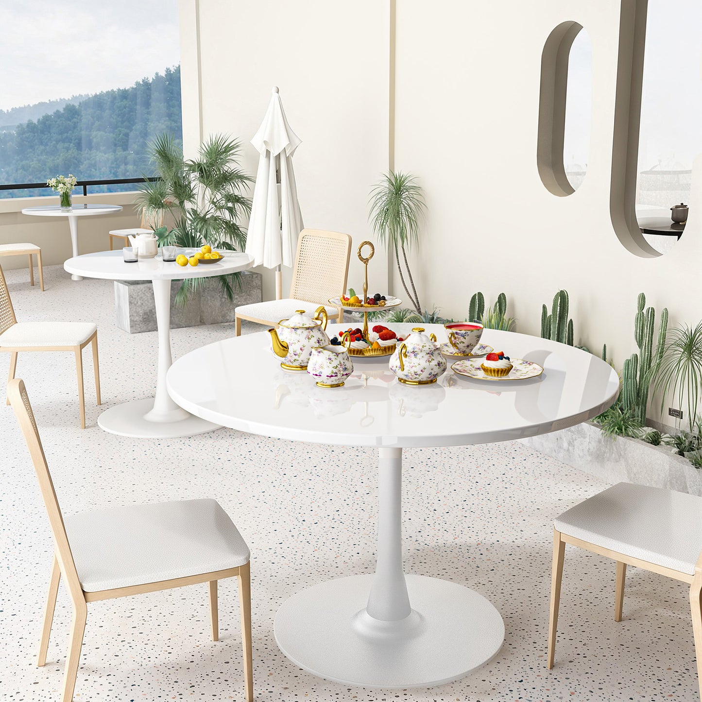 AWQM 39" Round Dining Table – Modern MDF Top with Metal Pedestal Base, Tulip Style Table for 4-6 People
