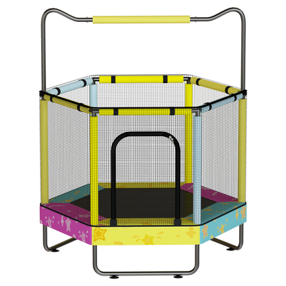 AWQM 55" Hexagon Trampoline, Indoor/Outdoor Trampoline, Safety Enclosure Net and Adjustable Handrail, 500lbs Capacity, 7-in-1