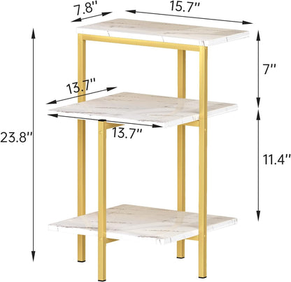 AWQM Marble Side Table, 3 Tier Sofa Side Table, Small Rectangular Coffee Table