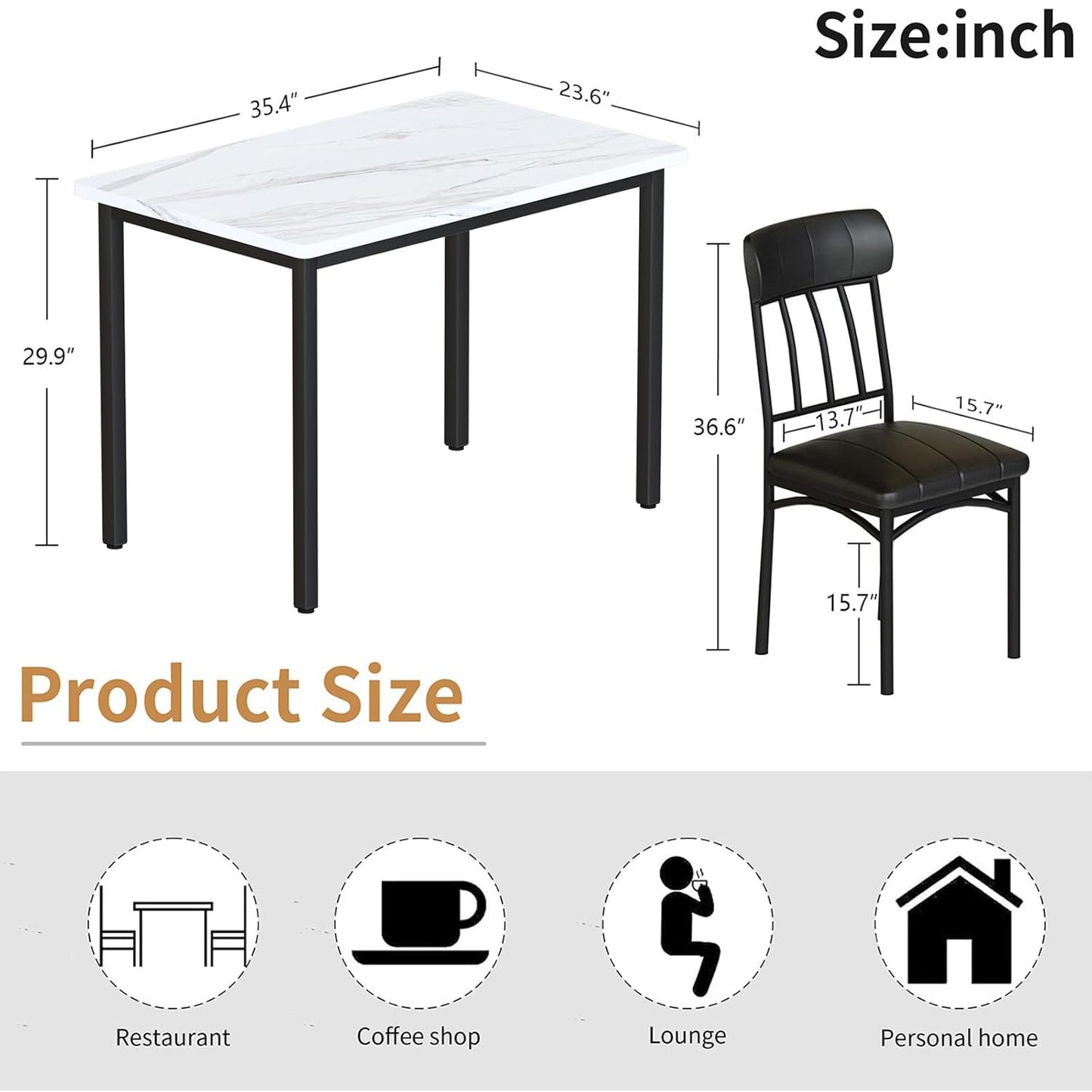 AWQM 3 Piece Dining Table Set for 2, Small Industrial Kitchen Table and 2 Chairs, Kitchen Breakfast Dining Table Set, Breakfast Table Set for Dining Room, Living Room, Apartment, Small Space