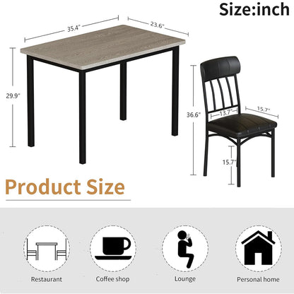 AWQM 3 Piece Dining Table Set for 2, Small Industrial Kitchen Table and 2 Chairs, Kitchen Breakfast Dining Table Set, Breakfast Table Set for Dining Room, Living Room, Apartment, Small Space