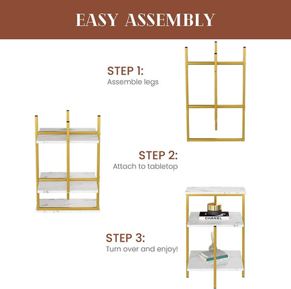 AWQM Marble Side Table, 3 Tier Sofa Side Table, Small Rectangular Coffee Table