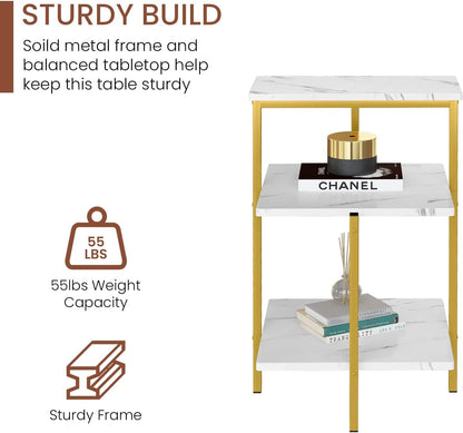 AWQM Marble Side Table, 3 Tier Sofa Side Table, Small Rectangular Coffee Table