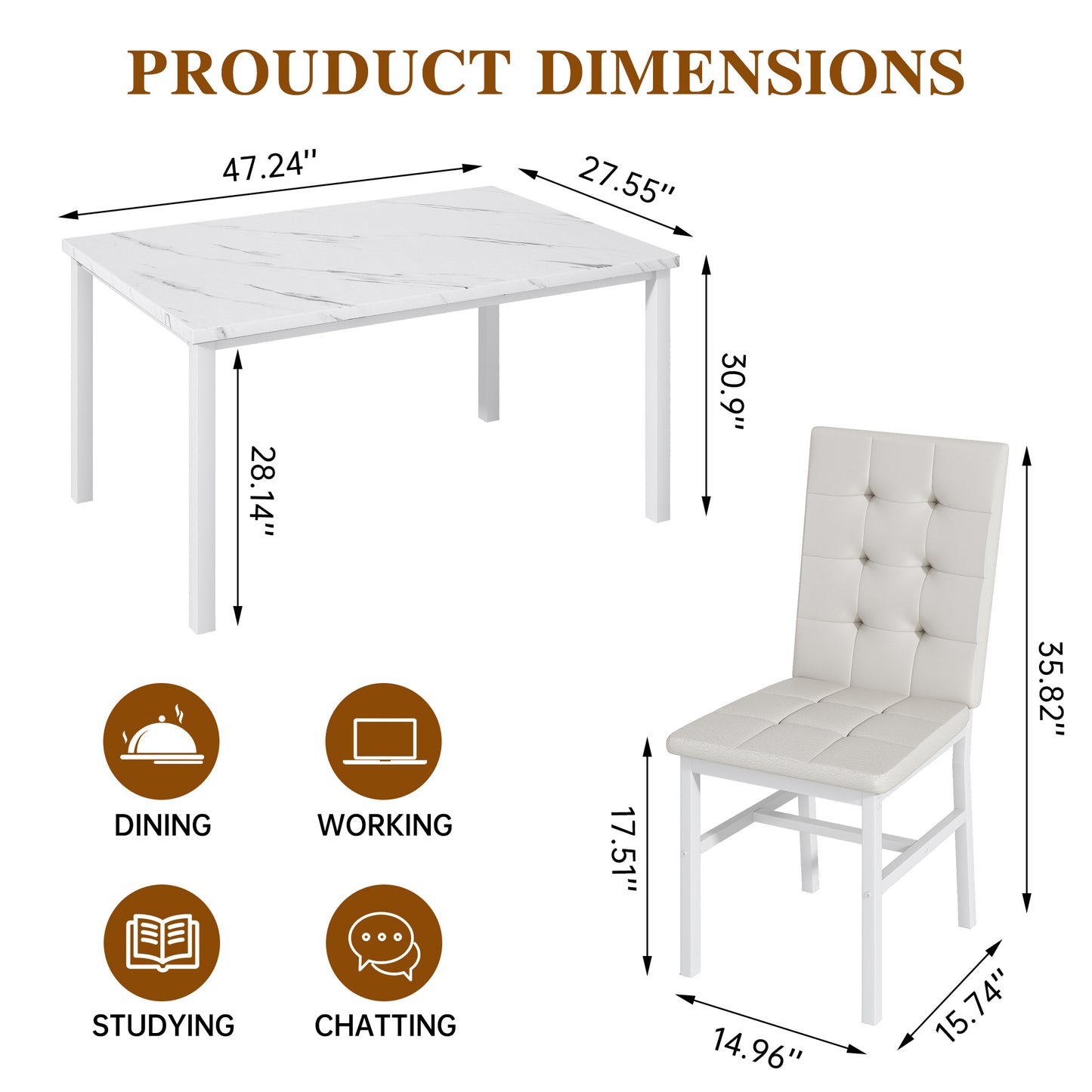 AWQM Dining Table Set for 4,Faux Marble Kitchen Table and Chairs Set of 4, Modern Dining Room Set for 4,Dinner Table Set with Velvet Chairs, Dining Set for Small Spaces