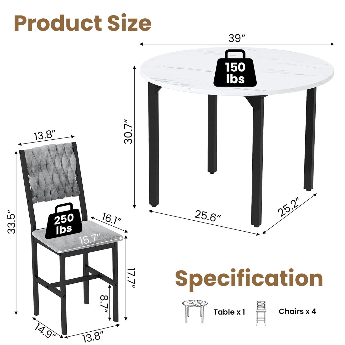 AWQM Round Dining Table Set for 4, Kitchen Dining Table Set, Round Dining Table Set for Small Space.