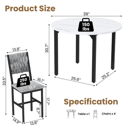 AWQM Round Dining Table Set for 4, Kitchen Dining Table Set, Round Dining Table Set for Small Space.
