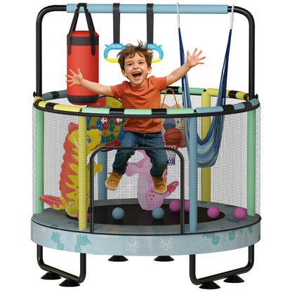 AWQM 55" 7-in-1 Round Trampoline for Kids Boys & Girls Ages 1-8, Indoor & Outdoor Trampoline for Fun, Adjustable Height Handrail ＆ Enclosed Safety Net ＆ Durable Designs for Toddlers Children