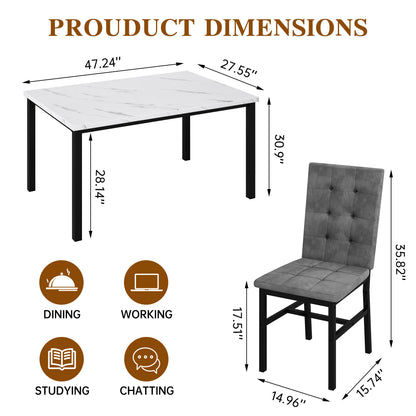 AWQM Dining Table Set for 4,Faux Marble Kitchen Table and Chairs Set of 4, Modern Dining Room Set for 4,Dinner Table Set with Velvet Chairs, Dining Set for Small Spaces