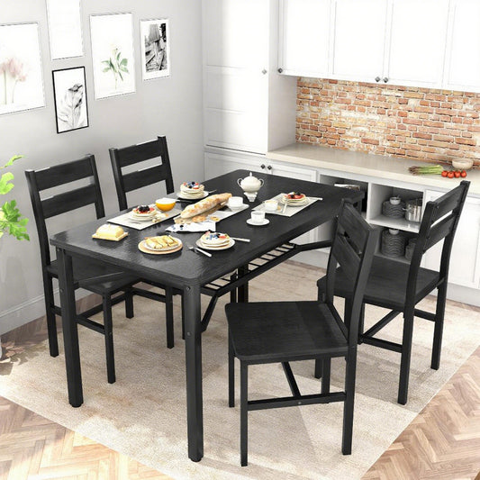 AWQM 5-Piece Dining Set with Storage Chairs, Wood Table and Chairs for 4, Ideal for Apartments, Breakfast Nooks, Small Kitchens, Black