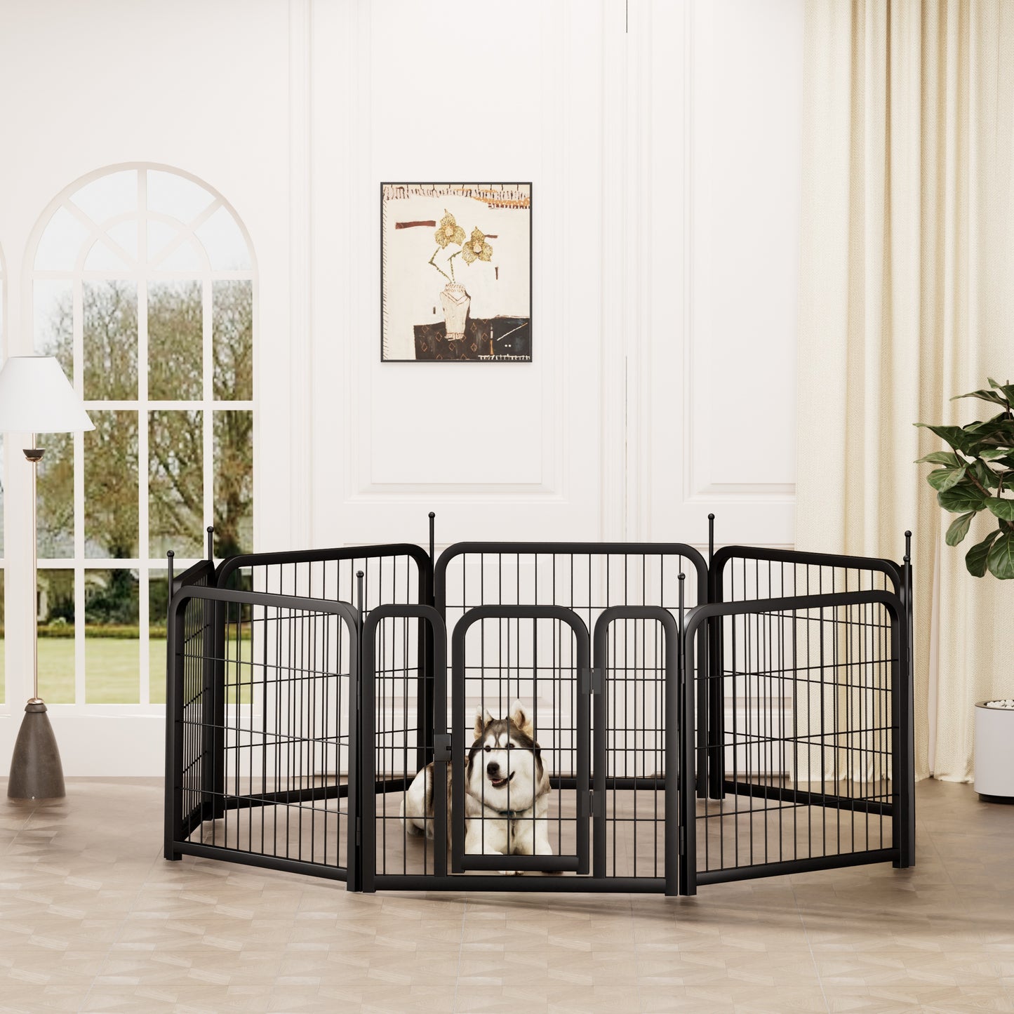 AWQM Outdoor Dog Fence, 8 Panel Dog Fence 31 Inch Small Dog Pet Fence