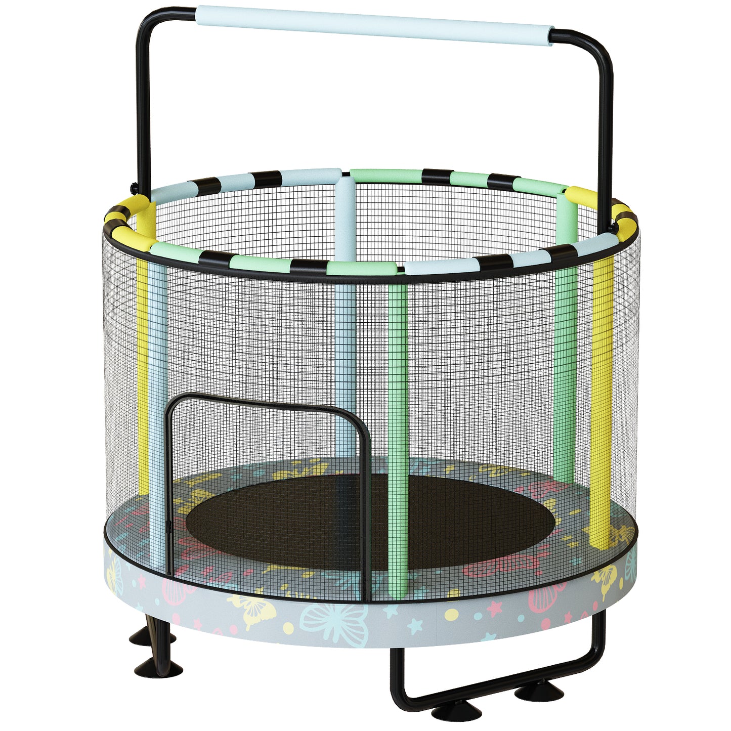 AWQM 55" 7-in-1 Round Trampoline for Kids Boys & Girls Ages 1-8, Indoor & Outdoor Trampoline for Fun, Adjustable Height Handrail ＆ Enclosed Safety Net ＆ Durable Designs for Toddlers Children