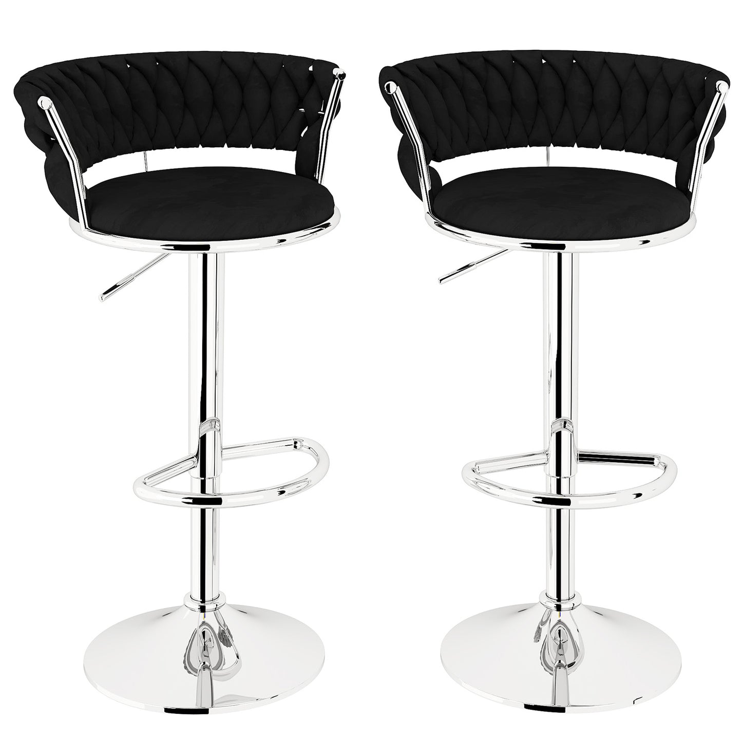 AWQM Velvet Bar Stools Set of 2 - Adjustable Height Swivel Kitchen Stools with Low Back for Dining Room, Breakfast Bar, Home Decor, and Entertaining Guests