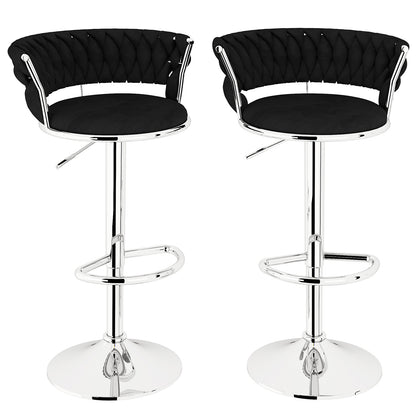 AWQM Velvet Bar Stools Set of 2 - Adjustable Height Swivel Kitchen Stools with Low Back for Dining Room, Breakfast Bar, Home Decor, and Entertaining Guests