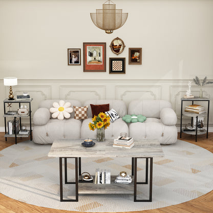 AWQM Faux Marble Table Set,Coffee Table & 2 Side Table, Faux Marble Tabletop and Metal Frame, 3 Piece Table Sets, for Living Room Apartment
