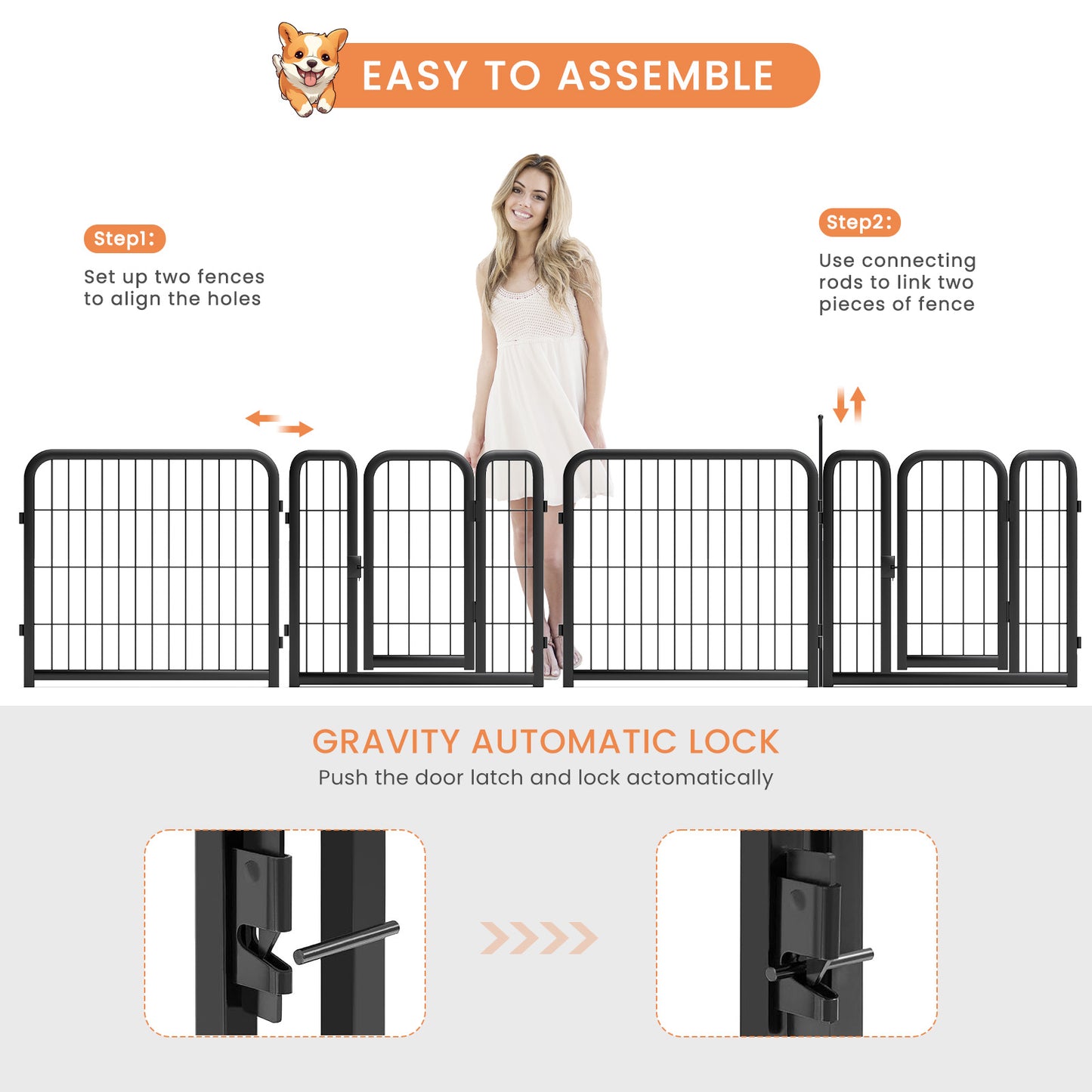 AWQM Outdoor Dog Fence, 8 Panel Dog Fence 31 Inch Small Dog Pet Fence