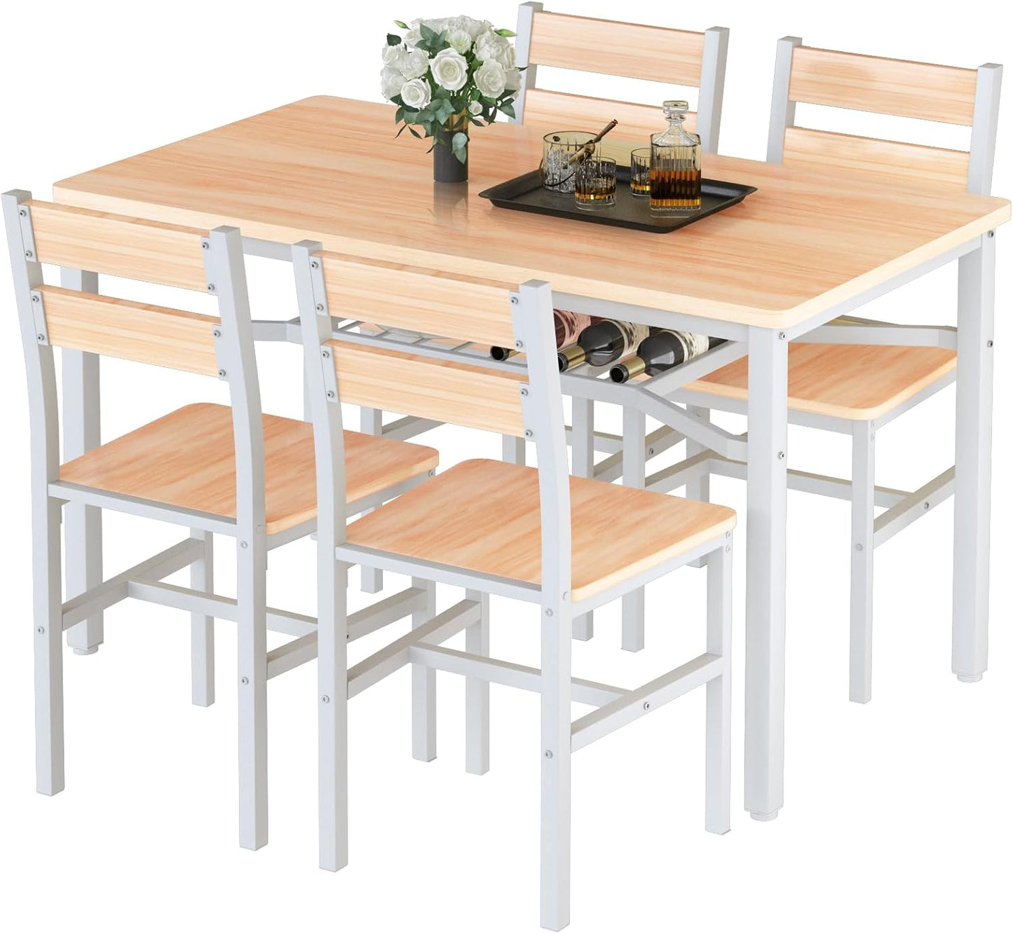 AWQM 5-Piece Dining Set with Storage Chairs, Wood Table and Chairs for 4, Ideal for Apartments, Breakfast Nooks, Small Kitchens, Black