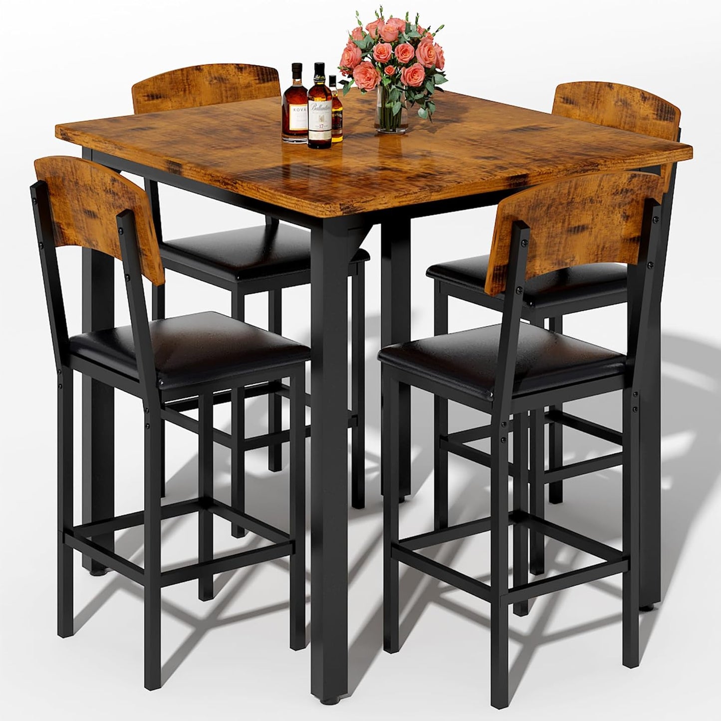 AWQM 5 Piece Dining Table Set, Dining Table Set for 4, Marble Table and 4 Upholstered Leather Chairs, Compact Dining Table Set for Small Spaces, Apartments, Kitchens, Dining Rooms. White