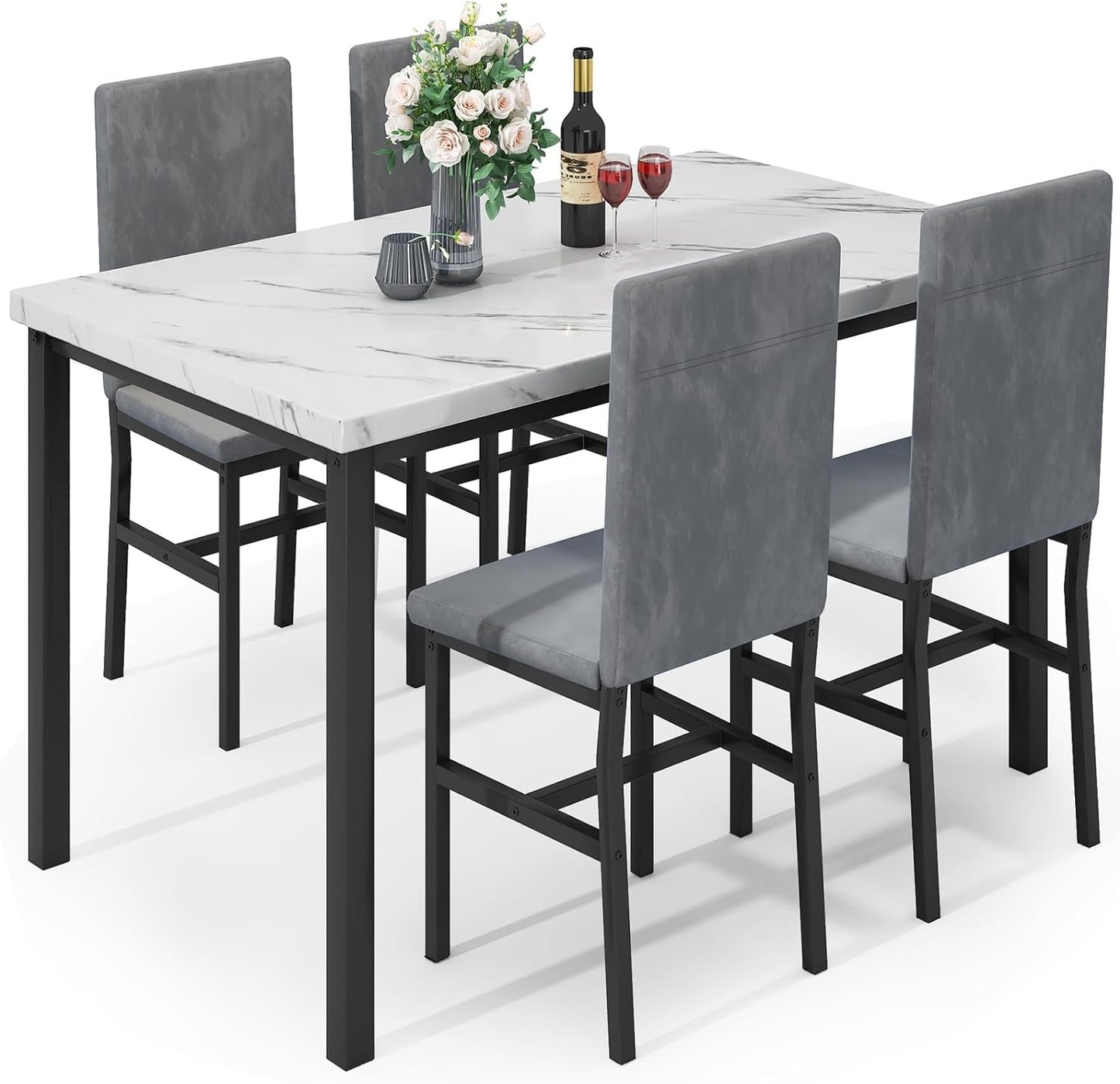 AWQM Modern Kitchen Marble Dining Table Set for 4