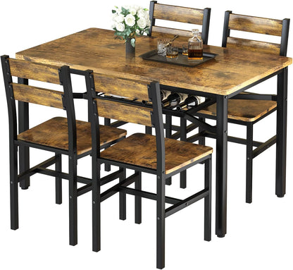 AWQM 5-Piece Dining Set with Storage Chairs, Wood Table and Chairs for 4, Ideal for Apartments, Breakfast Nooks, Small Kitchens, Black
