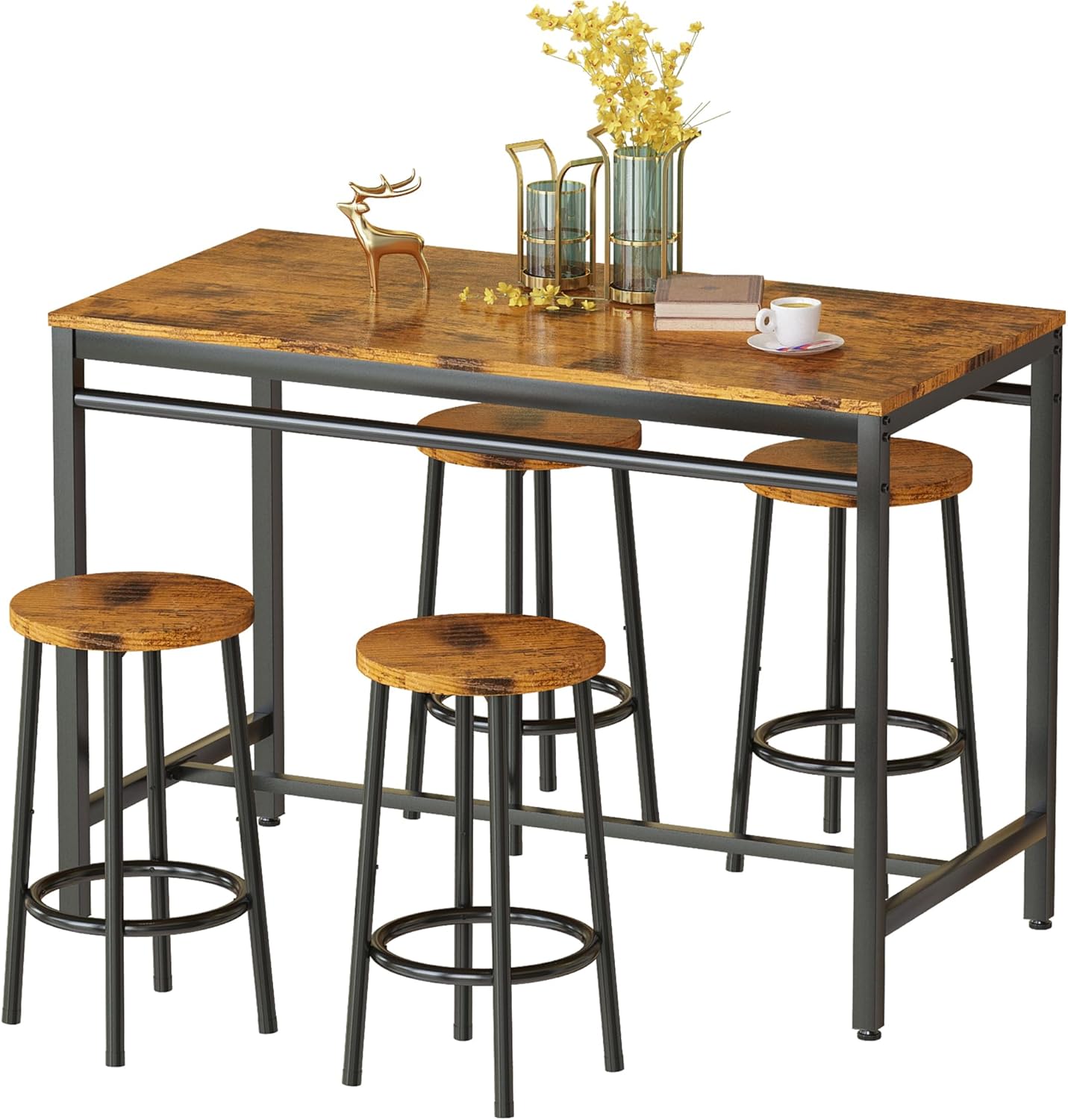 AWQM Small Dining Room Industrial Dining Table Set 4 Dining Chairs