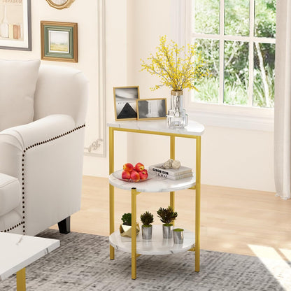 AWQM Faux Marble Table Set,Coffee Table & 2 Side Table, Faux Marble Tabletop and Metal Frame, 3 Piece Table Sets, for Living Room Apartment