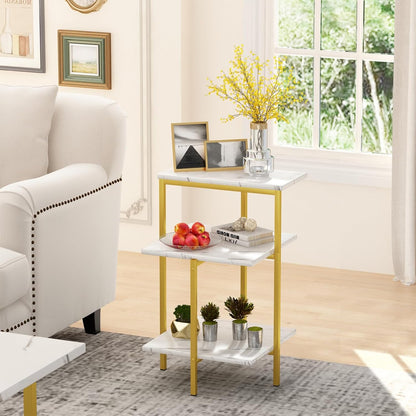 AWQM Faux Marble Table Set,Coffee Table & 2 Side Table, Faux Marble Tabletop and Metal Frame, 3 Piece Table Sets, for Living Room Apartment