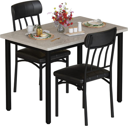 AWQM 3 Piece Dining Table Set for 2, Small Industrial Kitchen Table and 2 Chairs, Kitchen Breakfast Dining Table Set, Breakfast Table Set for Dining Room, Living Room, Apartment, Small Space