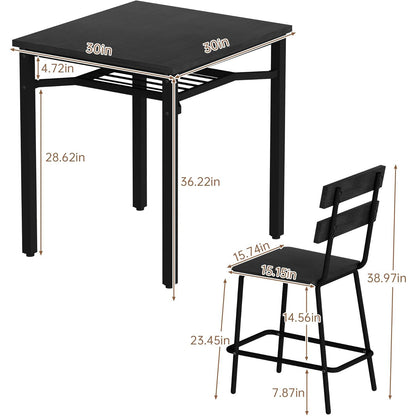 AWQM 3 Piece Bar Table and Chairs Set, Counter Height Small Dining Table with 2 Bar Stools, Farmhouse Square Kitchen Table with Storage for Bistro, Pub, Small Space