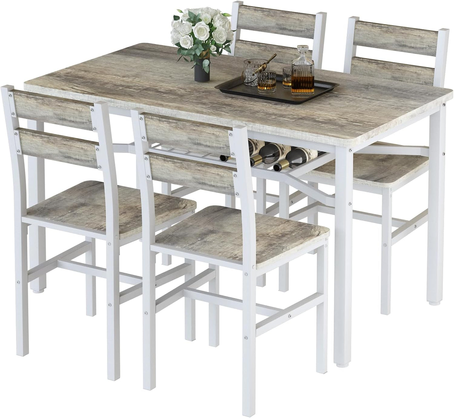 AWQM 5-Piece Dining Set with Storage Chairs, Wood Table and Chairs for 4, Ideal for Apartments, Breakfast Nooks, Small Kitchens, Black