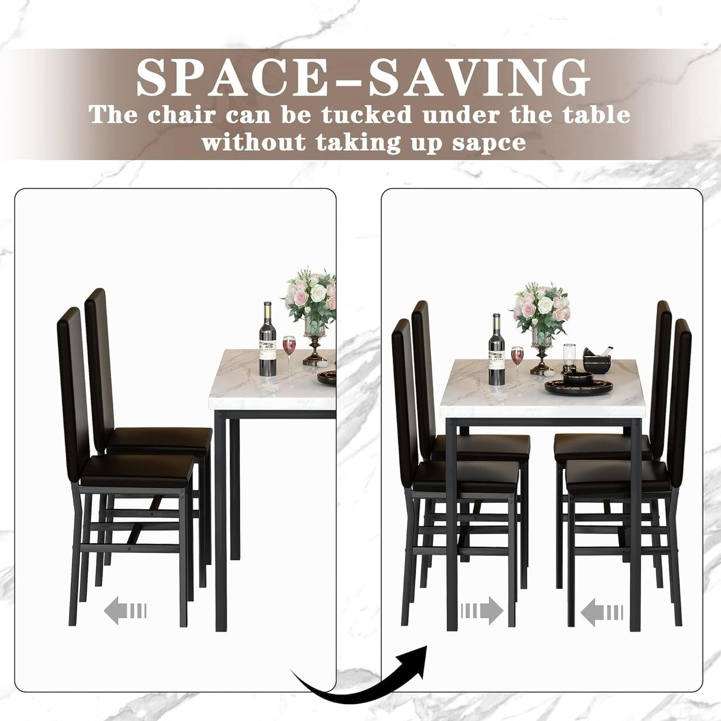 AWQM Modern Kitchen Marble Dining Table Set for 4