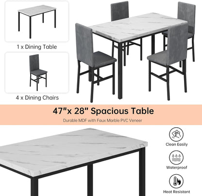 AWQM Modern Kitchen Marble Dining Table Set for 4