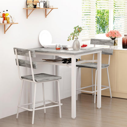 AWQM 3 Piece Bar Table and Chairs Set, Counter Height Small Dining Table with 2 Bar Stools, Farmhouse Square Kitchen Table with Storage for Bistro, Pub, Small Space