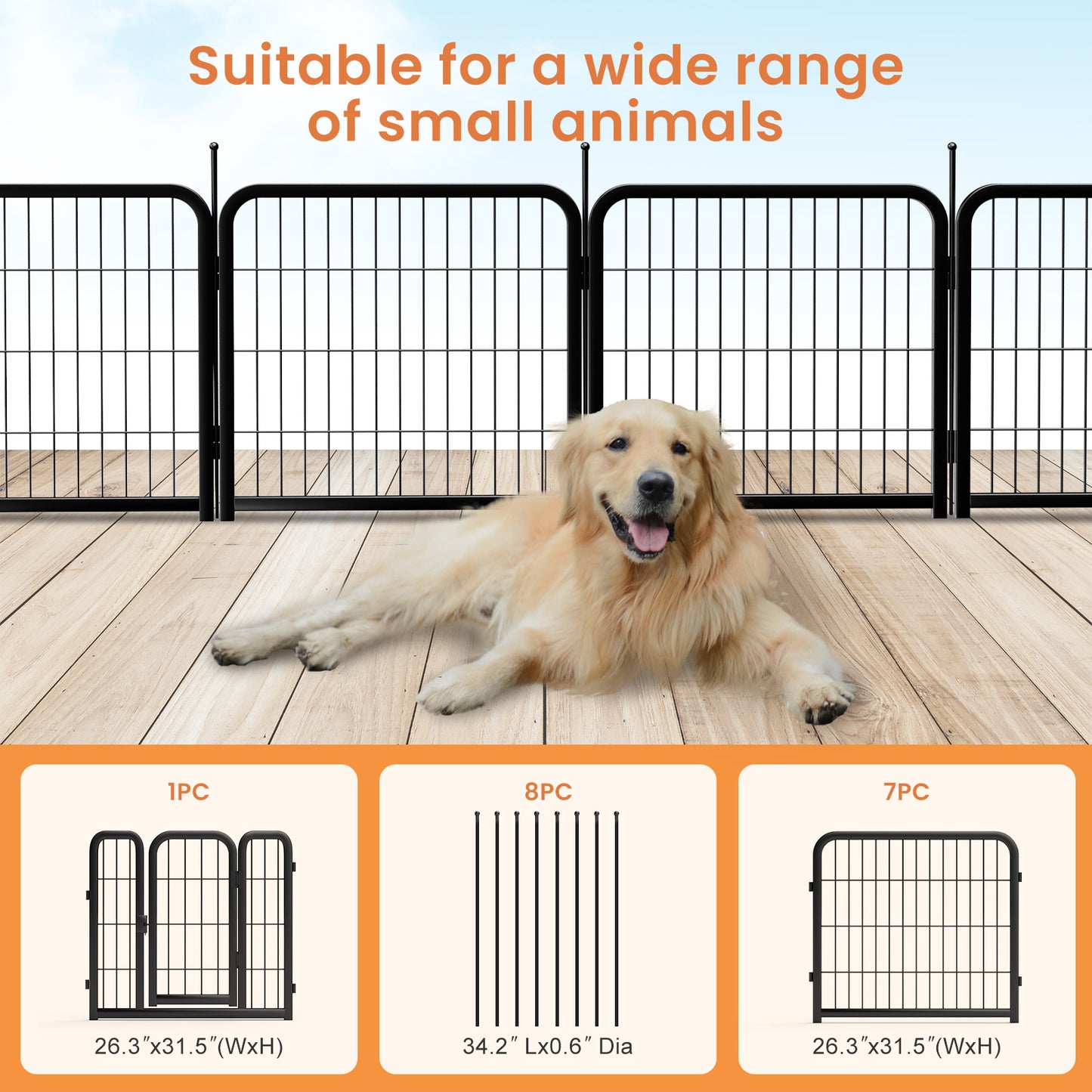 AWQM Outdoor Dog Fence, 8 Panel Dog Fence 31 Inch Small Dog Pet Fence