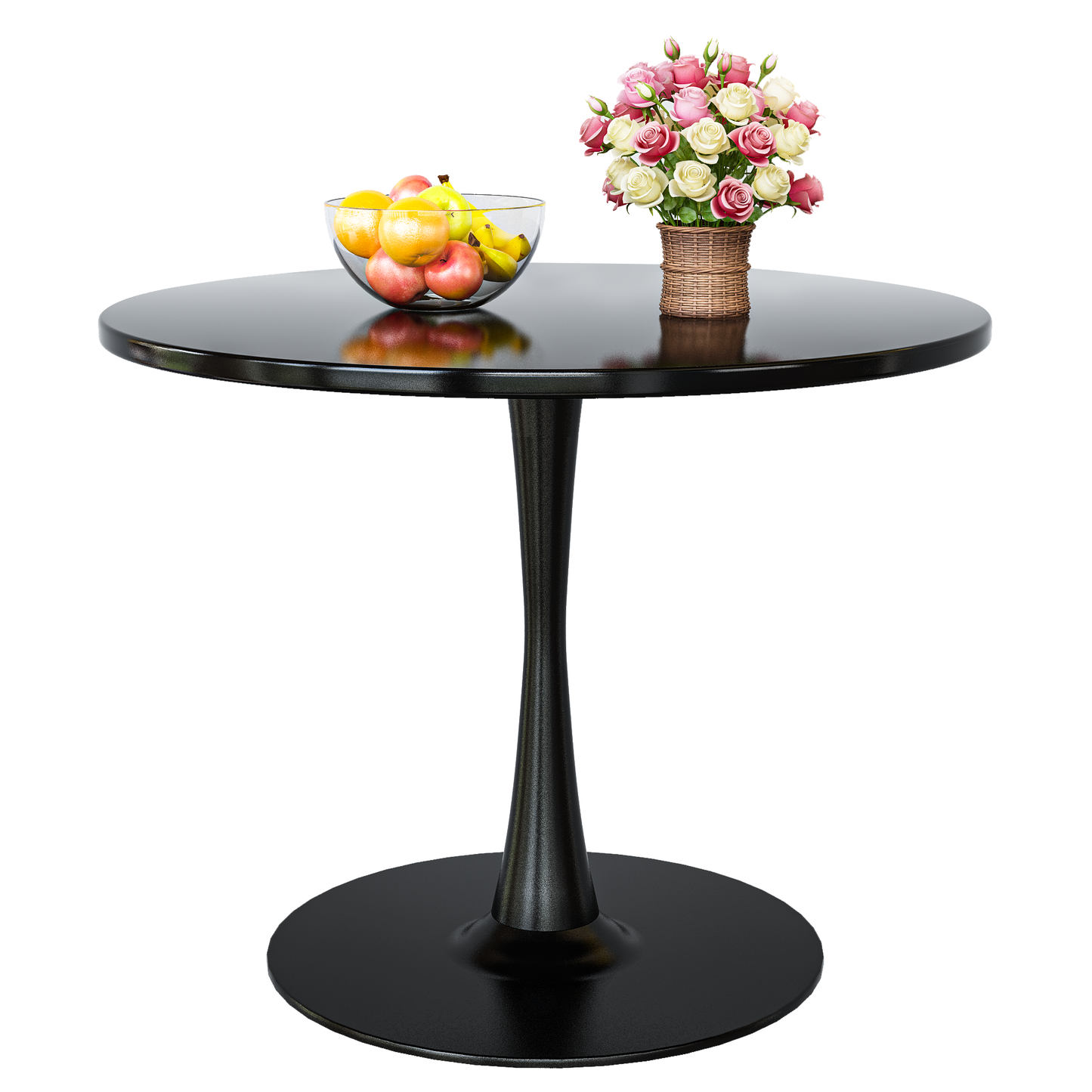 AWQM 31.5" Modern Round Tulip Dining Table with MDF Top & Metal Pedestal Base, Perfect for Dining Room, Kitchen, Living Room, or Café - Seats 2-4 People with 0.71" Thickened Tabletop