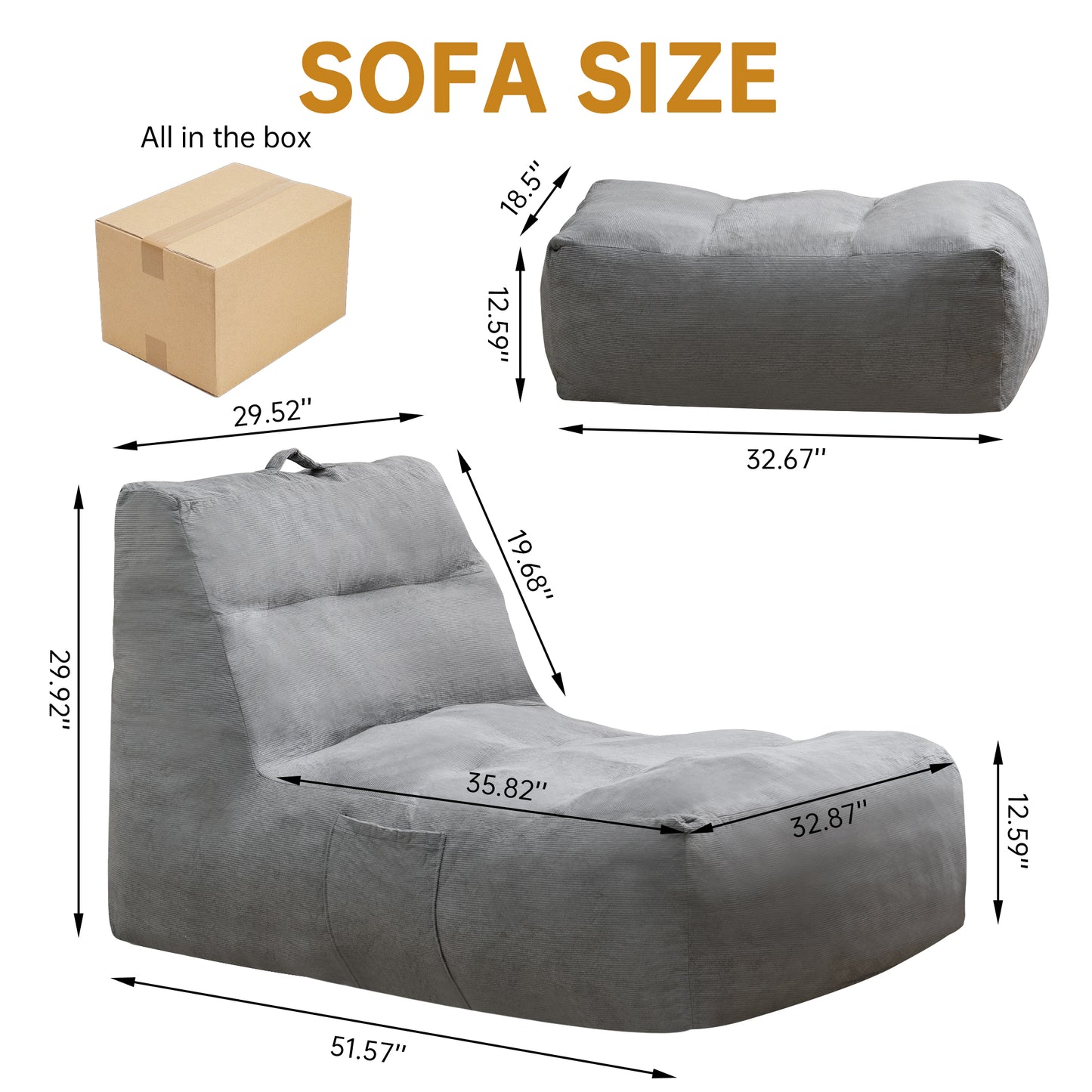 AWQM Oversized Bean Bag Adult Sofa Chair with Ottoman